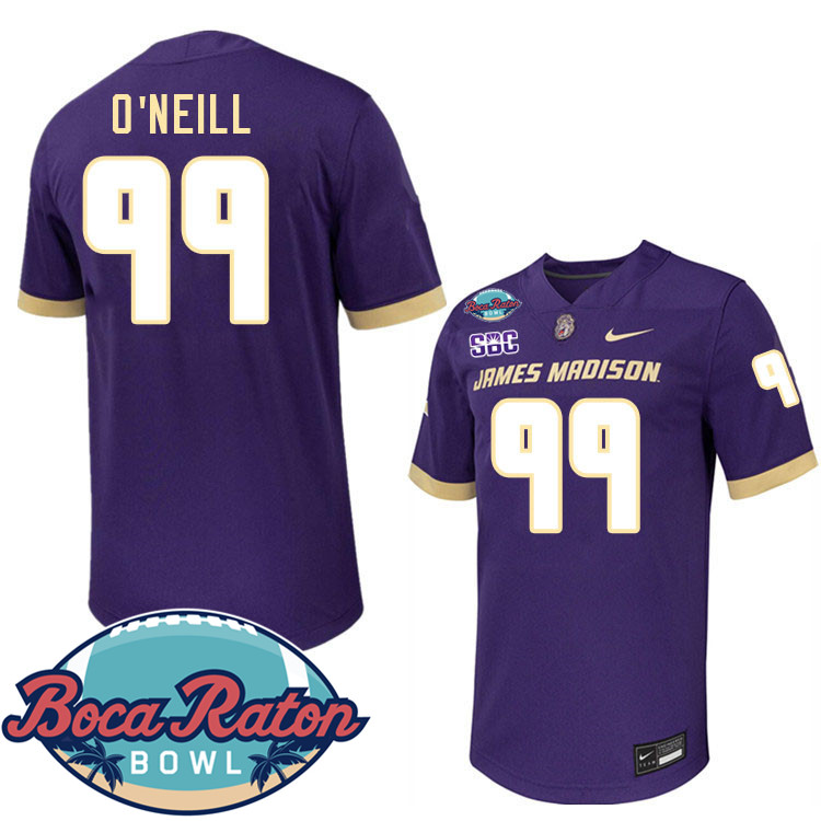 #99 Eric O'Neill James Madison Dukes 2024 Boca Raton Bowl Jersey-Purple